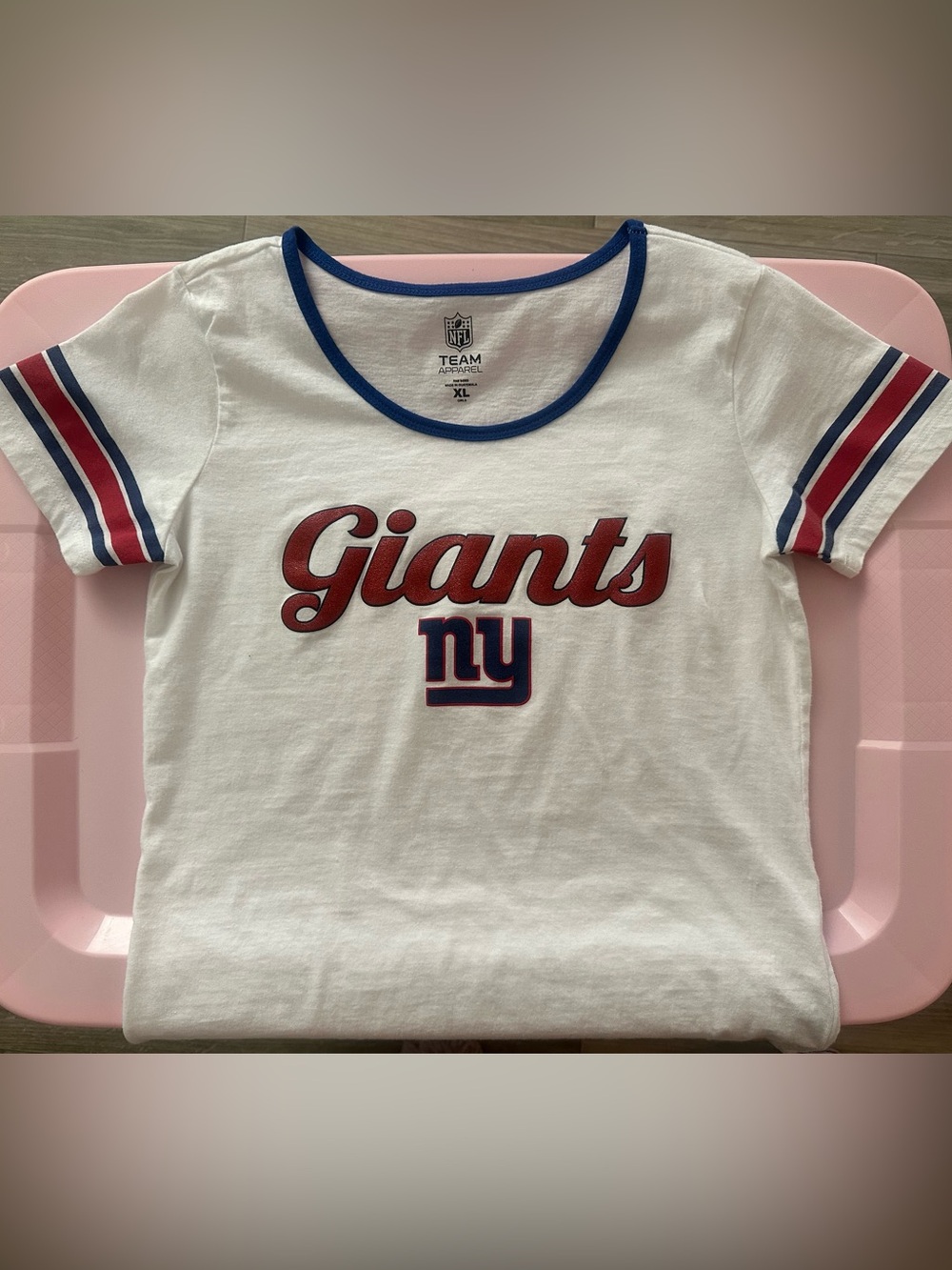 NFL White Kids Tee with Red 'Giants' Script and Blue Trim